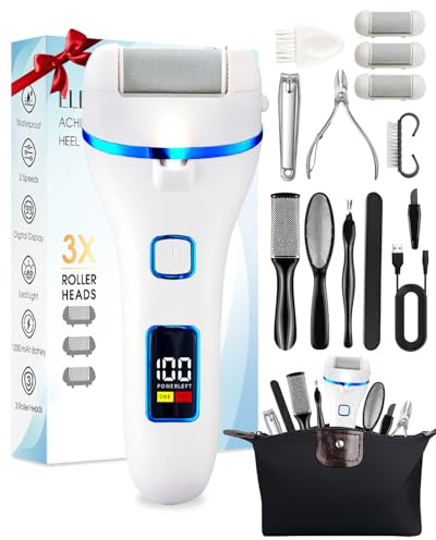 Wenleer Electric Foot File, Rechargeable Foot Callus Remover, Pad Feet Care Kit, Professional Pedicure Tools Set, with Storage Bag, for Dry Dead Skin, Calluses, Cracked Heels (White)