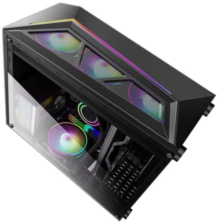 Angoily Boîtier Ordinateur ATX Châssis Ordinateur avec Éclairage Coloré Boîtier De Bureau Ventilé