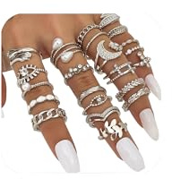 Hernin 23 Stück Vintage Ringe Set Vintage Ringe Gold/Silber Damen Stapelbare Offene Ring Knuckle Ring Set Boho Knuckle Fingerrings (Silber)