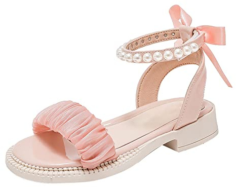 Générique Fille Jaune Bout Rapporté Sandales arc conception avec robe de princesse chaussures de princesse petit enfant/grands enfants Fille Multicolore Orteils Séparés Sandales (Pink, 35.5 Big Kids)