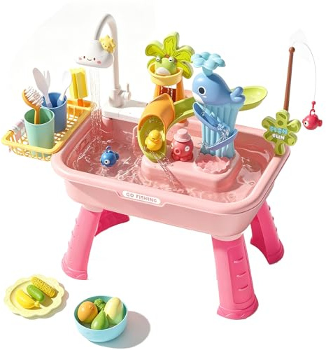 Kaeltsyn Set Giochi Acquatici educativi con Gioco Uccelli rotanti e Area Lavaggio per Bambini Che imparano Attraverso Le Bambole