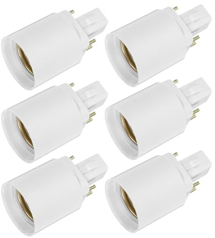 Convertidor de Base de Lámpara G24q a E27 de Cuatro Pines, 6 Piezas | Contacto Eléctrico Seguro, Compatibilidad Precisa, Instalación sin Herramientas, Plástico Blanco, Seis Unidades