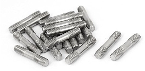 Sourcingmap M6x30mm 304 Stainless Steel Double End Threaded Stud Screw Bolt 20pcs