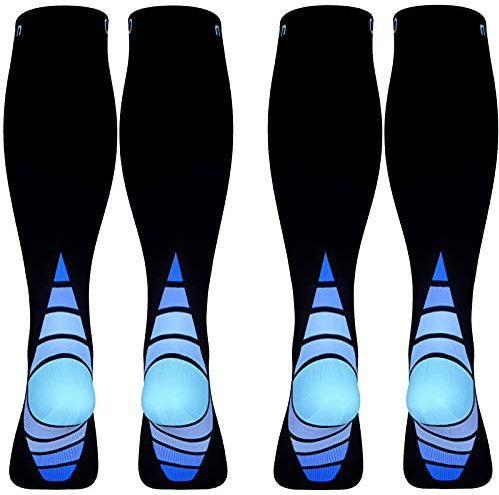 Calves Kelson (2 Pairs) Compression Socks/Stockings for Men & Women, Black & Blue S/M (For Women 4-6.5 / Men 4-8) 2 same pair,