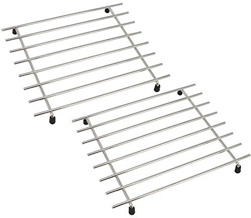 com-four® 2X Topfuntersetzer aus Edelstahl mit Gummifüßen - Untersetzer für Topf, Pfanne, Auflaufform und Wok - 19 x 24 x 2,5 cm (2 Stück - silberfarben)