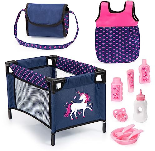 Bayer Design 61754AC Puppenbett, Puppenschlafsack, Tasche, Puppenzubehör, Spielset für Babypuppen