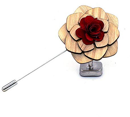 Uteruik Broche en bois Fleur Boutonnière Corsage pour femme et homme Costume de smoking Veste, 1 pièce (#H)