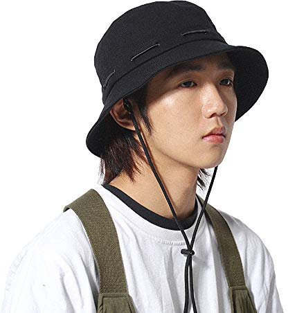 CLAPE UPF50+ Outdoor Hut Baumwolle Sonnenhut Herren mit Kinnband Faltbar Safari Hat Breite Krempe Boonie Hat Buschhut Winddicht Gartenhut Wanderhut