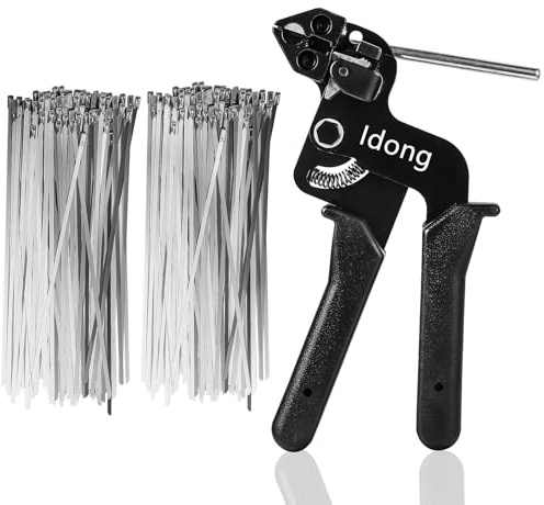 200 piezas bridas de cable de acero inoxidable y pistola de sujeción de metal, herramienta de fijación de cremallera con cremallera, pistola de corbata de metal