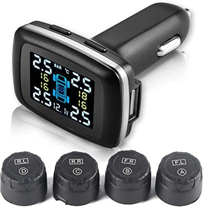 Reifendruckkontrollsystem, Auto TPMS Reifendruckkontrollsystem Zigarettenanzünder mit 4 Externen Sensoren