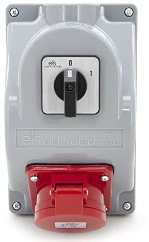 ELS Elektrotechnika COMBOPOL (Kombi Wandsteckdose) CEE 16A/400V mit Schalter 0-1, Aufputzmontage, IP 44. Steckdosenverteiler Baustromverteiler Verdrahtet, Anschlußfertig für Garage, Werkstatt, Fabrik