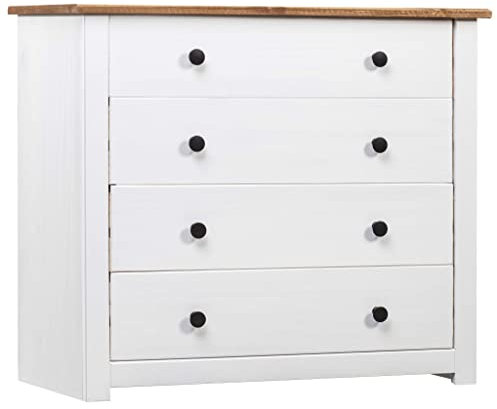 Makastle Kommode mit 4 Schubladen Mehrzweckschrank Sideboard Aufbewahrungsschrank Schubladenschrank für Wohnzimmer Esszimmer Schlafzimmer Flur, 80x40x73 cm Panama-Kiefer