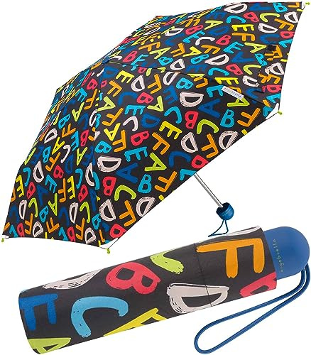 Ergobrella - Ombrello tascabile per bambini con elementi riflettenti, ABC., 89 cm