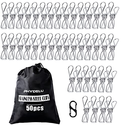 (50PCS) Stainless Steel Laundry Clothes Pins Heavy Duty Outdoor, Clothespins for Hanging Clothes, Metal Clips, Metal Snack Bag Chip Clips for Food Packages, Mini Clothes pins