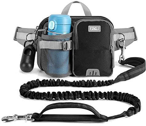 ETACCU Joggingleine Hunde mit Bauchgurt, Freihandleinen Jogging Hundeleine für große und mittelgroße Hunde, Elastische Reflektierende Laufleine 124-180 cm für Laufen, Joggen (Schwarz)