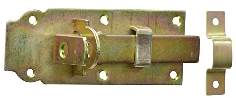 BRESKO Türriegel Schlossriegel Türschloßriegel Schubriegel Torriegel Riegel Türschloss verzinkt gelb galvanisiert Abschließbar (Gerade: 140x55 mm)
