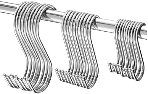 30 Stück S Haken Edelstahl, Haken zum Einhängen, 3 Verschiedene Größen 7cm, 9.7cm, 12.5cm, Fleischerhaken Tragkraft bis zu 30kg, Geeignet für Küche, Garten, Schlafzimmer, Kleiderschrank Bad(Silber