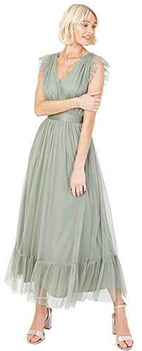 Anaya with Love Ladies Maxi Dress for Women V Neckline Sleeveless Frilly for Wedding Guest Bridesmaid Prom Long High Empire Waist Tiered