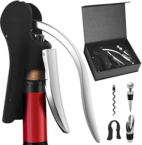 IIQ Wine Bottle Opener Corkscrew Set- Lever Corkscrew Wine Openers with Luxury Case, Foil Cutter, Wine Stopper,Pourer and Extra Spiral