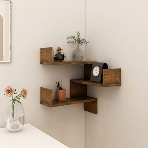 FIRBNUS 40x40x50 cm Bücherregal Wand Eckregal Wand Wandregale Regalboden Wand Regale Regal Räuchereiche Schwebend für Wohnzimmer Kinderzimmer Wandregal Holzwerkstoff mit Mattem Finish