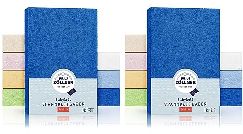 Julius Zöllner Frottee Spannbettlaken für Baby- & Kinderbett, 60x120cm bis 70x140cm, Standard 100 by Oeko-TEX, blau, 1 Stück (2er Pack)