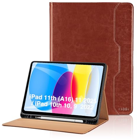 Hülle für iPad 11. Generation (A16) 11 Zoll 2025/ iPad 10. Generation 10, 9 Zoll 2022 Leder Schutzhülle mit Tasche und Stifthalter, Auto Schlaf/Aufwach Funktion Smart Cover mit Stand Funktion-Braun