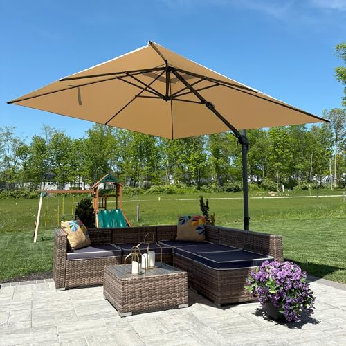 PURPLE LEAF Ampelschirm Twist 300 x 300 cm Sonnenschirm mit Kurbel, Neigbar Kippbar Gartenschirm Groß, Aluminium Gestell, 360° Rotation, Beige