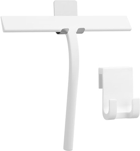 KincMax Rasqueta Limpiacristales - Escobilla Limpia Cristales Mamparas Ducha - Limpiador Cristales con Soporte para Colgar en Pared o Puerta de Ducha Sin Agujeros - Blanco