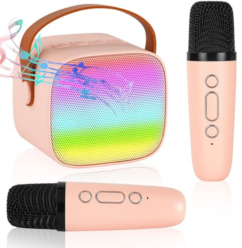 Ainiv Microfono Karaoke Giocattoli 2 Microfono, Caraoke Bluetooth per Bambini Adulti, Macchina per Karaoke Portatile, con Luce LED ed Effetti che Cambiano la Voce, Regali per Bambini dai 3 ai 18 Anni