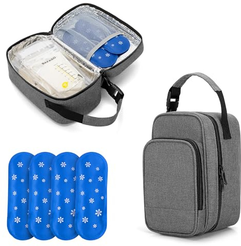BAFASO Borsa Termica per Latte Materno con 4 Impacchi di Ghiaccio, Borsa Isotermica per Biberon adatto a 6 Sacchetti Latte Materno, Grigio