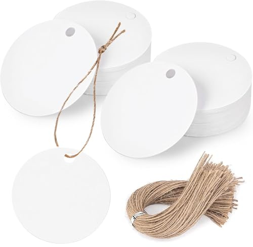 SallyFashion 200PCS Round Gift Tags 2 inch White Blank Gift Tags with String Attached for Clothes DIY Crafts Wedding Holiday (White)