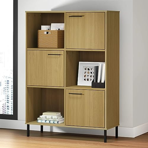 ShGaxin Bücherregal, Regal Zimmer, Bookshelf, Bücher Regal, Mehrzweckregal, Bookcase, Leiterregal, Standregal, Allzweckschrank, Oslo Metallbeine Braun 90x35x128,5 cm Massivholz