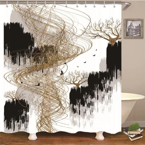 Duschvorhang Schwarzer Vogel Braun Duschvorhang Stoff Polyester Badevorhang Shower Curtains Antischimmel Duschvorhang Wasserdicht Duschvorhänge Duschvorhang 240x200 mit 12 Duschvorhangringen