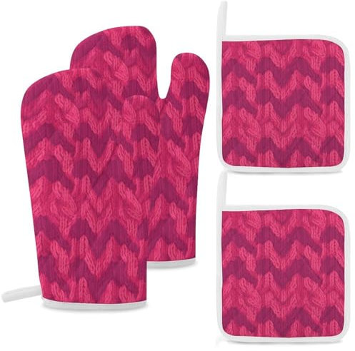 Lot de 4 maniques et maniques de cuisine résistantes à la chaleur - Antidérapantes - Mauve et rouge
