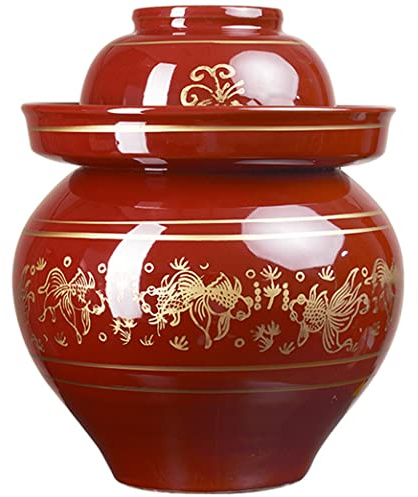 Traditional Water-Sealed Jar,Fermentation Jar,Traditional Chinese Ceramic Fermentation Crock Jar Pickling Jar With Water Seal Airlock Lid,Large Thickened Ceramic Pickle Jar Kimchi Pot Storage(2.5KG)(8