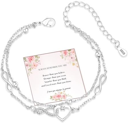 EXGOX Damen Armband Infinity Armband Damen 925 Sterling Silber Herz Armband Unendlichkeit Herz Armbänder Damen Armbänder Silber Gold Rosegold Weihnachten Geschenk für Sie Frauen