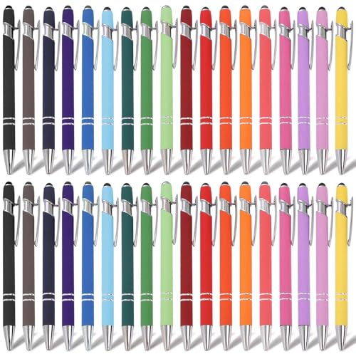 GOMETY 36 Stück Kugelschreiber, Schwarz Ergonomische Kugelschreiber mit Touchpen, Hochwertig Metall Kugelschreibers Set Rutschfeste Griffzone Gel Kugelschreibers für Büro und Haushalt