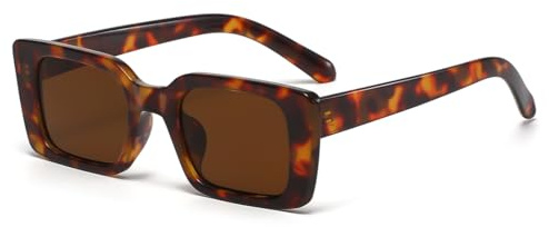 Long Keeper Retro Rechteck Sonnenbrille Damen Herren Vintage Eckig Sonnenbrille Trendige Quadratischem Brille UV400 (Gelbe Karettschildkröte Braun)