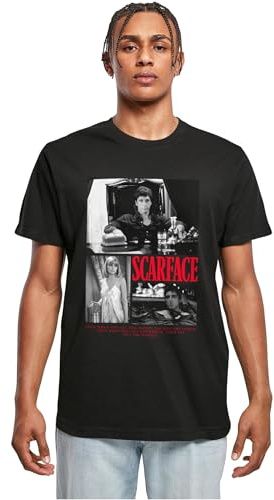 Merchcode T-shirt för män, scarface dam, money t-shirt, avslappnad herr-t-shirt med fronttryck, 100% bomull, storlekar XS – 5XL, svart, S
