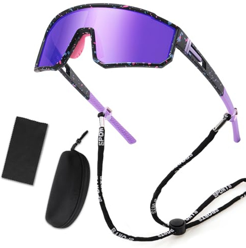 Schnelle Brille Fahrrad Sonnenbrille Herren Damen Polarisierte Fahrradbrille Sportbrille UV400 Schutzbrille Laufbrille Winddicht Radbrille für Radfahren Fahren Laufen Golf Ski Bergsteigen Angeln Lila