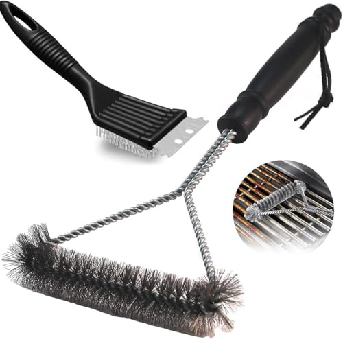 Wjyzzzh Grillreiniger, Grillbürste, 2 Stück Edelstahl-Grillbürsten, Grillzubehör, Geeignet für alle Grillarten, Grillofenreiniger