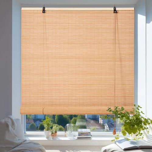 Bambusrollo Wetterfest Aussen Fenster Sonnenschutz Innen Bambus Sichtschutz Balkon Bambus Rollo 80 90 100 120 160 180cm Breit Bambus Jalousien für Terrasse Raffrollo Mit Hakenaufhängung Und Lift