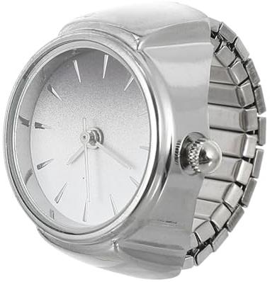 BESPORTBLE Modische Fingeruhr als Uhren Ring Elastische Quarz Fingerringuhr aus Zinklegierung Silber Dekorativ für Partys und Alltag