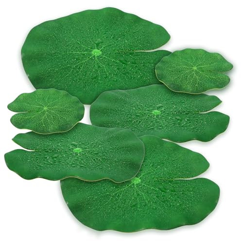 Sliverdew 6 Pcs Floating Lily Pads for Ponds, Realistic Lily Pads Leaves, Artificial Lotus Leaves Decorative Floating Foam Lotus Leaves for Koi Fish Pool Patio Aquarium