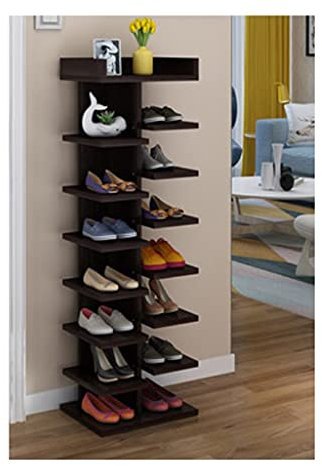 TMMLIJIPL Shoe Rack Shoe Rack Wooden Split Level Space Saving Simple Doorway Dust Proof Storage Household Economical Shoe Cabinet Shoebox Shoe Storage (Color : Warm White) (Black Walnut)