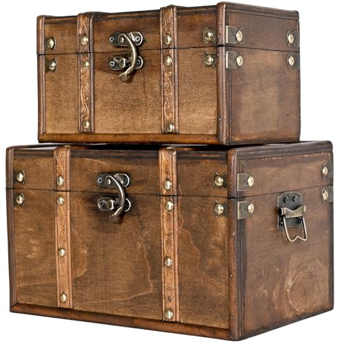 Decorative Vintage Wooden Storage Trunk Set of 2 with Antique Finish