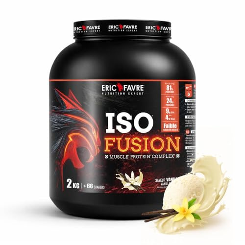 ISO FUSION - 81% de protéines, 9g d’EAA dont 4g de BCAA par shaker - Complexe 5 sources - Haute Digestibilité & Absorption - Faible en Sucres - 2kg - Saveur Vanille - Eric Favre