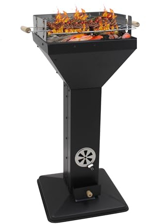 Muntel Holzkohlegrill, Säulengrill, Trichtergrill, Edelstahl, BBQ-Grill,inkl 3-fach höhenverstellbarem Grillrost, Lüftungsregler, Aschekasten und Aschekasten, für Camping, Garten, Schwarz,Silber