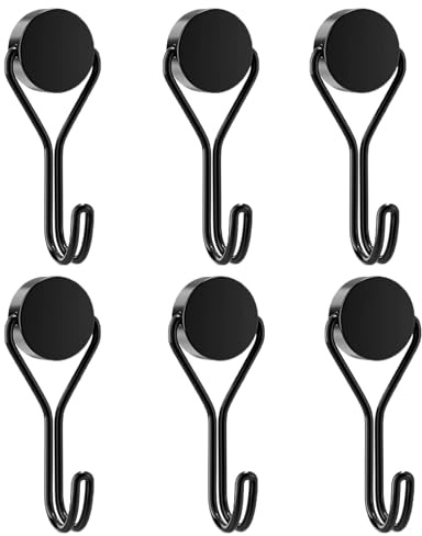 Anhoer 6 Stück Magnethaken Neodym Drehbar Extra Stark 16mm Schwarz | Magnetischer Haken mit Haken für Eisentüren Kühlschränke Küchen Kleiderablage Büro Schließfächer