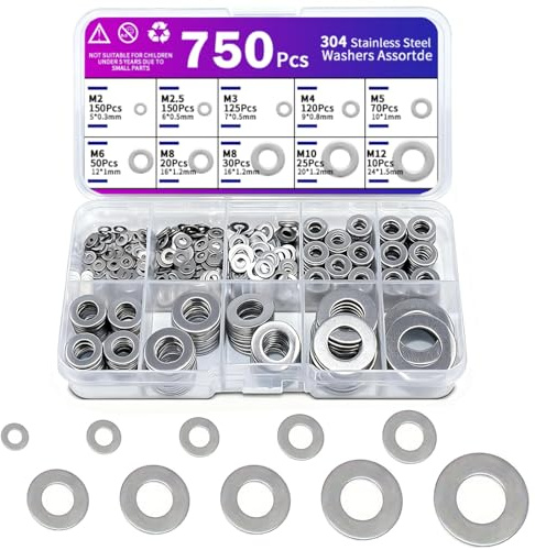 FAINCA 750 Pièces Rondelles Metal M2 M2.5 M3 M4 M5 M6 M8 M10 M12 | Joint de Vidange Inox Avec Rangement Rondelles Bouchon Vidange Joint Plomberie pour Vis Boulons Réparation Électronique